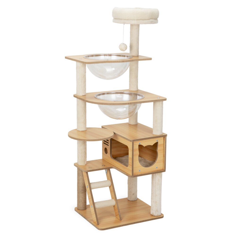 Arbre à chat XL 4 niveaux couchage et griffoir beige H133cm