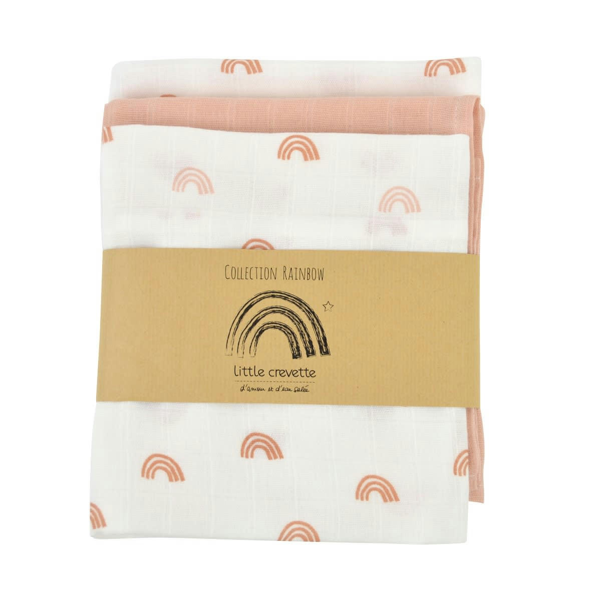 RAINBOW - Lot de 3 langes écrus coton bio 60x60 cm