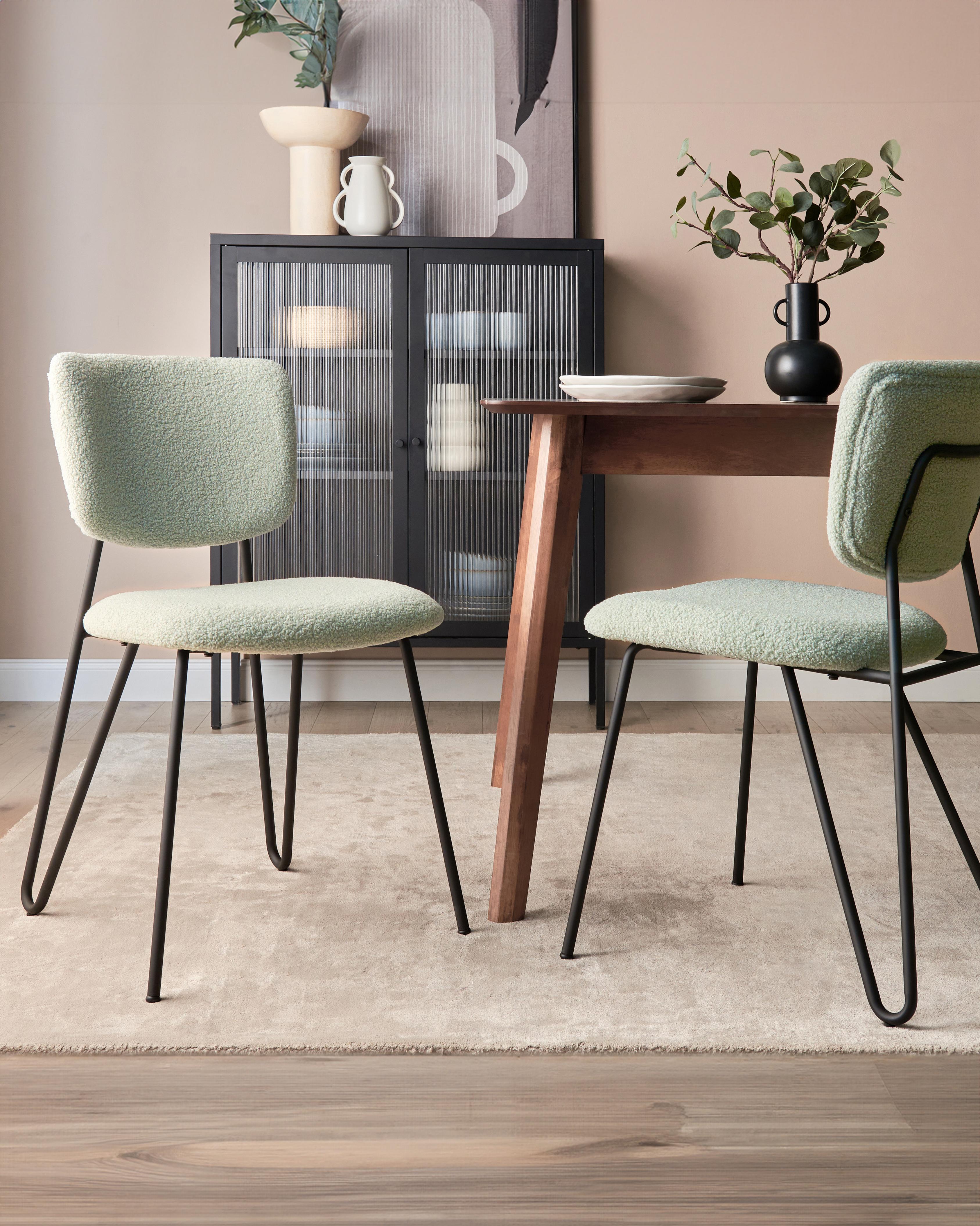 Set of 2 Dining Chairs NELKO Boucle Light Green