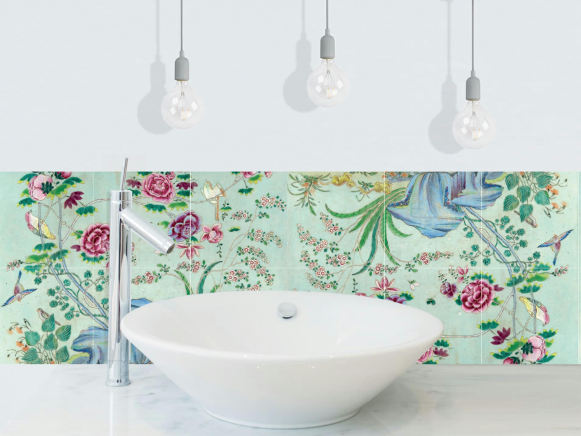 - Crédence adhésive chinoiseries vert céladon 40cmx2m