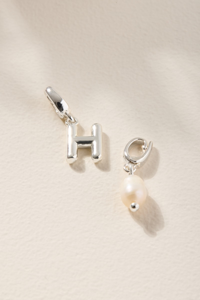 Initial and Fresh Water Pearl Charm Set Silver