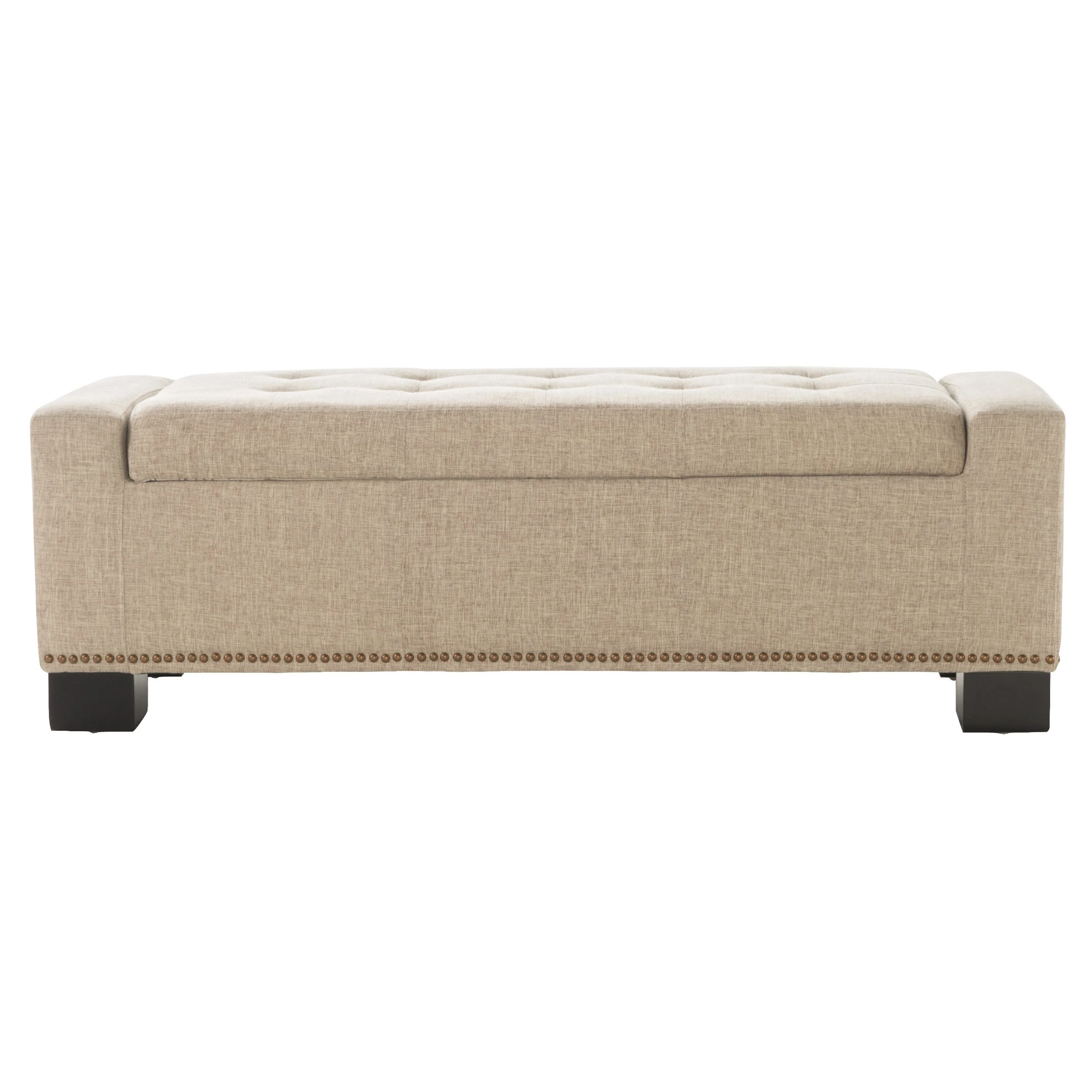 Abigail Storage Ottoman Bench, Nailhead Trim, Wheat Fabric, 51 Inch