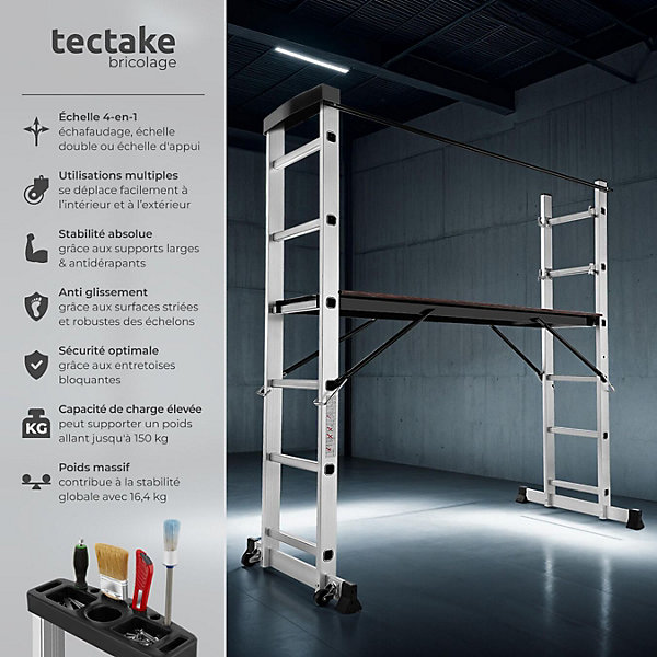 échaffaudage Plateforme multifonctions 4 en 1 Capacité de charge jusqu'à 150 kg argent