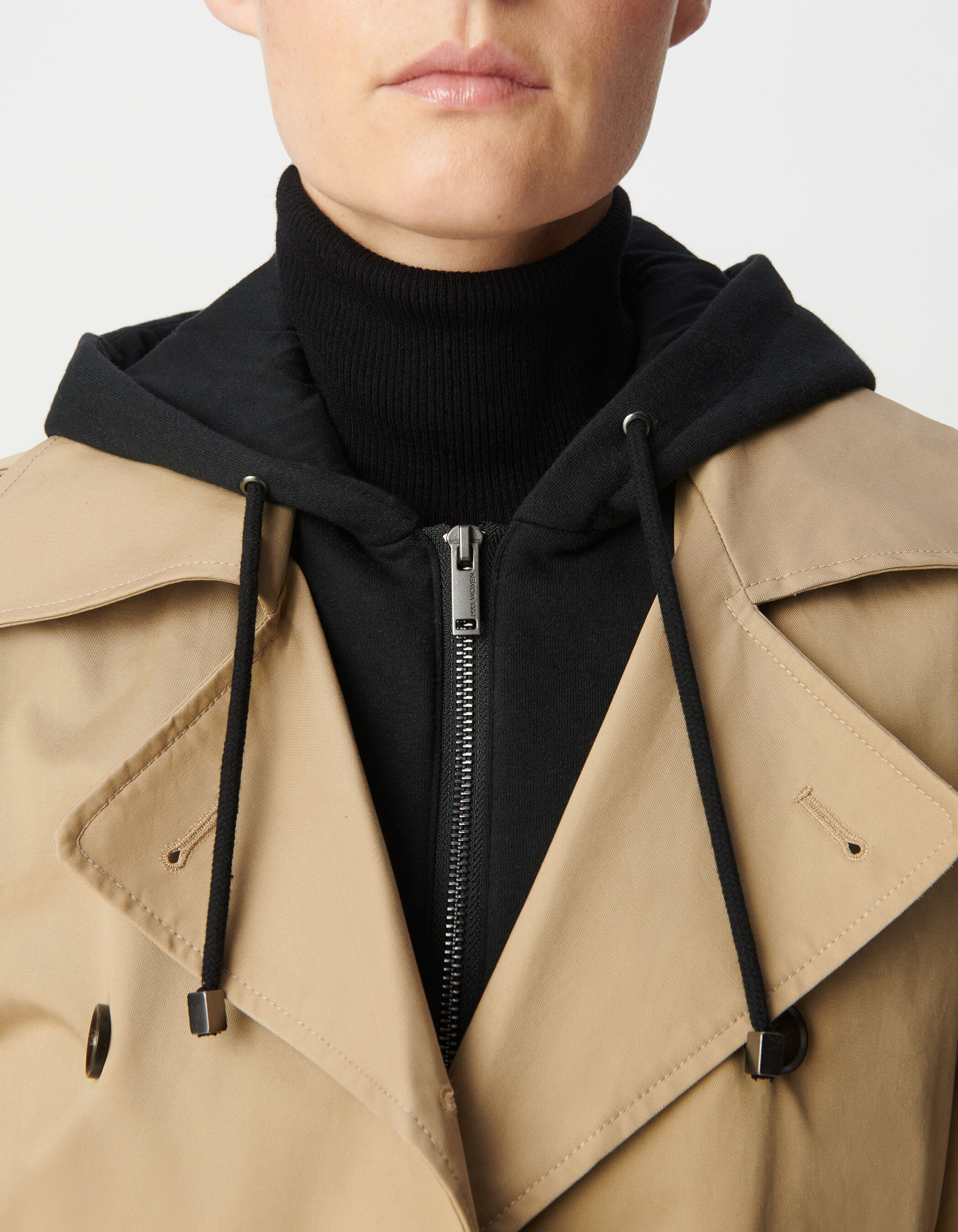 Trench beige capuche noire amovible Femme