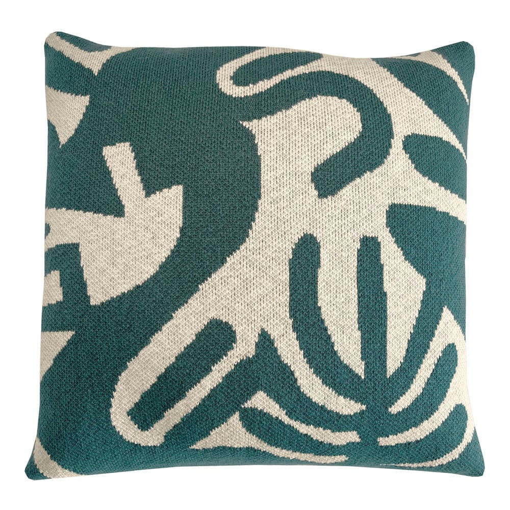 TRICOTÉ - Coussin tricot florale vert 50x50