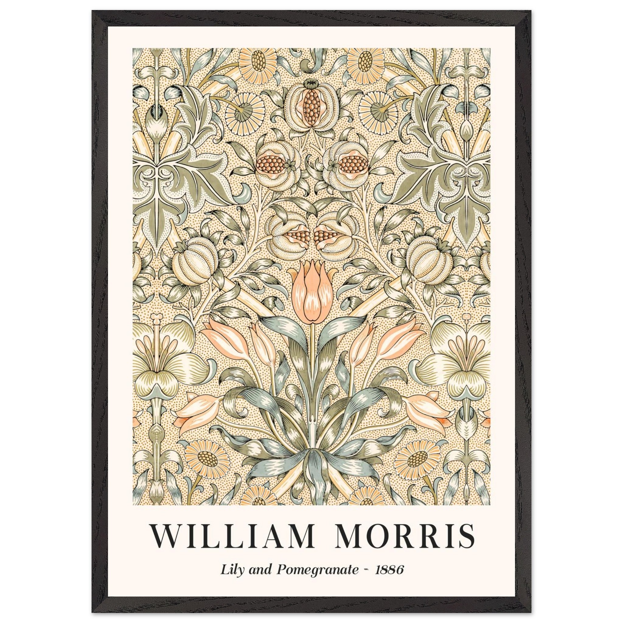 Artfulprints Poster met Lijst William Morris - Lily and pomegranate 1886  - 50x70 cm - Groen