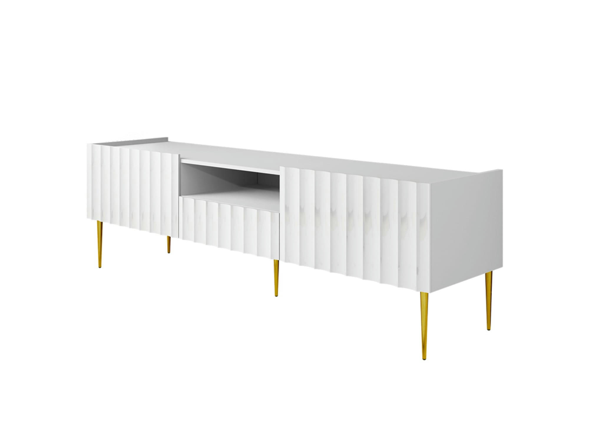 AMBRE - Meuble TV style contemporain 160 cm blanc / doré
