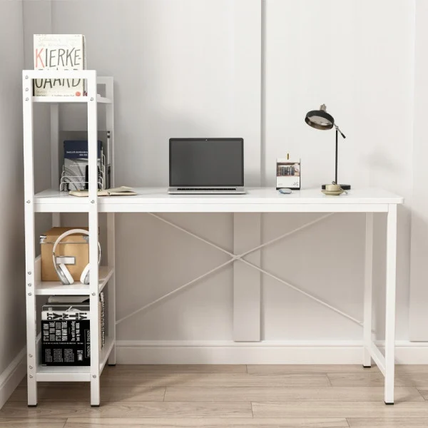 Biurko Komputerowe Z RegałemBiałe Nowoczesne Gamingowe Loft 120x55x110 cm