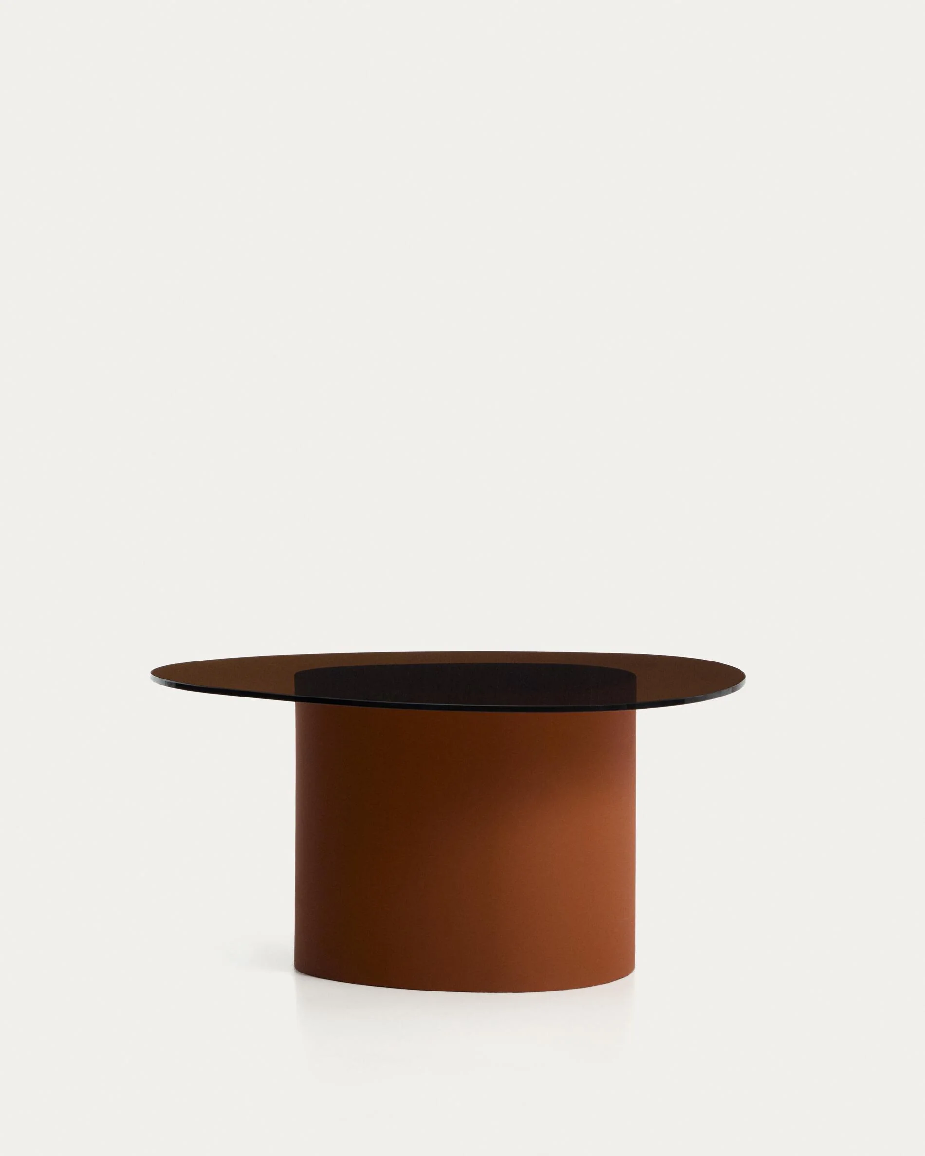 Olir coffee table in tempered glass and brown steel 82 x 74 cm