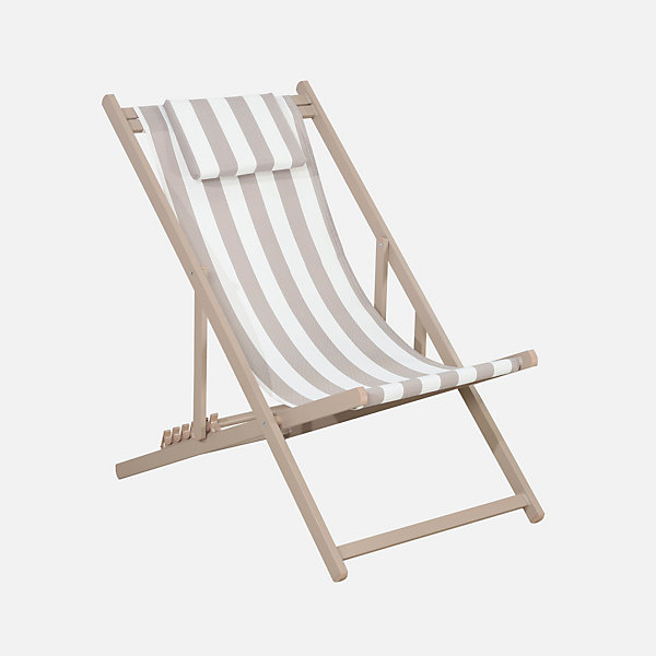 Lot de 2 bains de soleil - Gaia rayures marron - Transat en aluminium gris anthracite et textilene rayures marron avec coussin