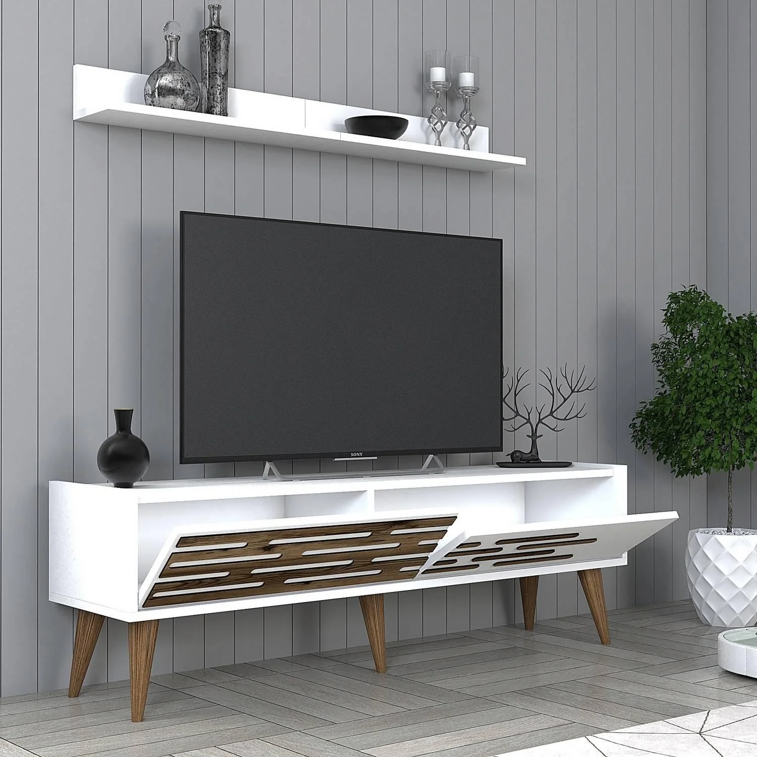 Set van TV-meubel en wandrek Valensiya