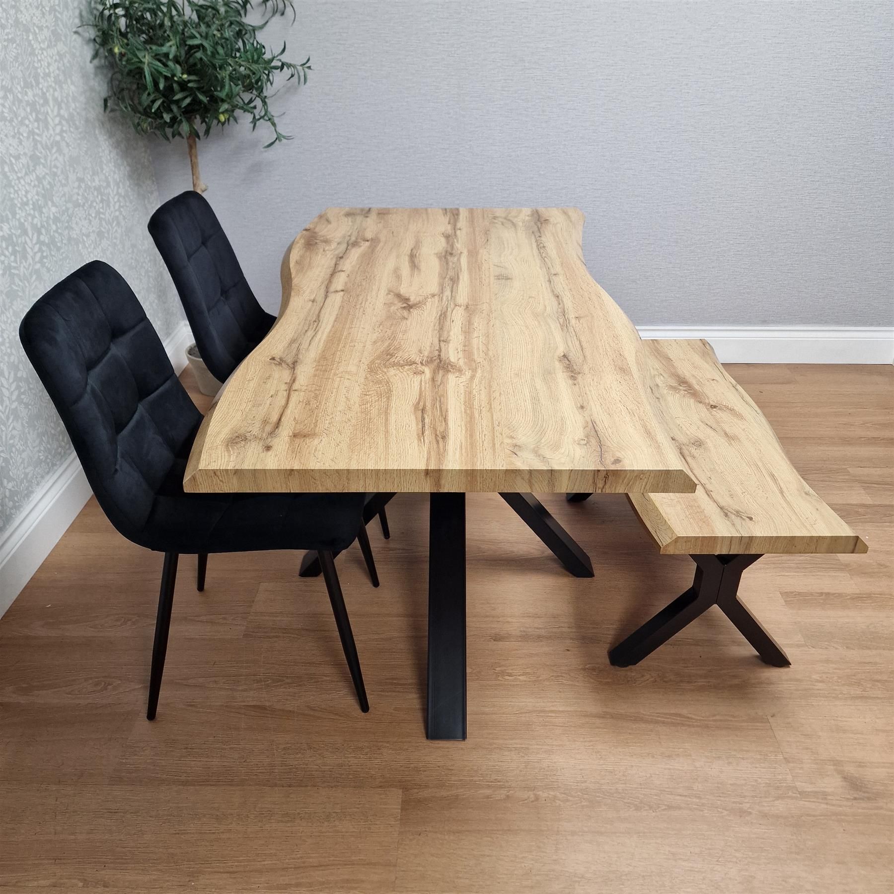 KOSY KOALA Wooden Dining Table with 2 Black Chairs and Bench - Dining Kitchen Room Furniture