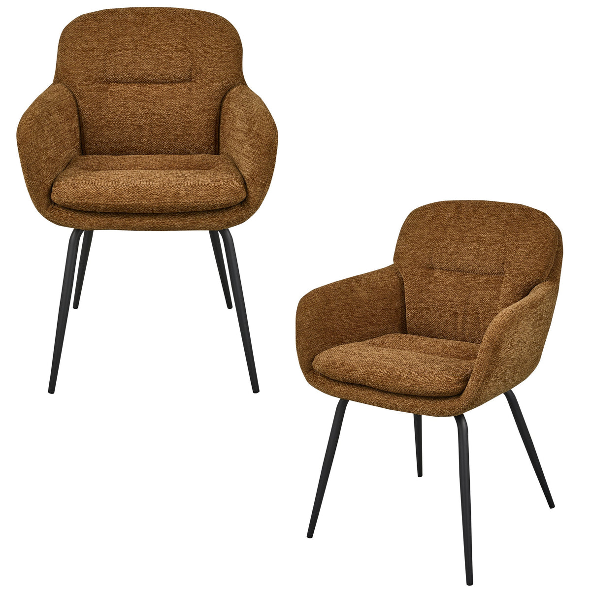 WOOOD eetkamerstoelen Runa - Polyester - Caramel Bruin/Geel -Set van 2