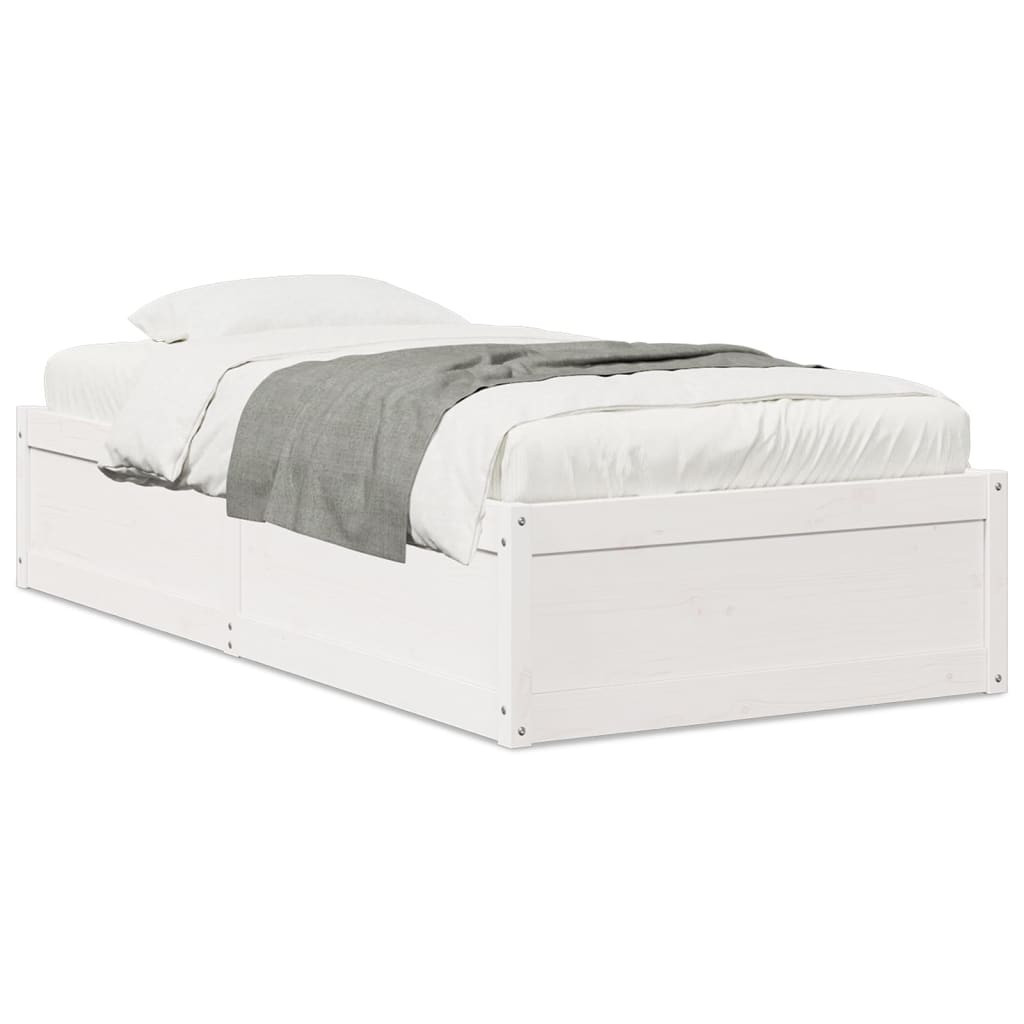 Rama łóżka bez materaca biała 75x190 cm lite drewno sosnowe