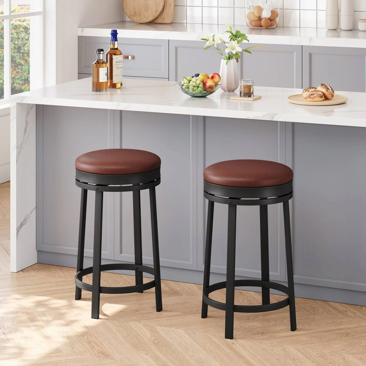 Round Counter Swivel Bar Stools for Dining Room, Home Bar - N/A
