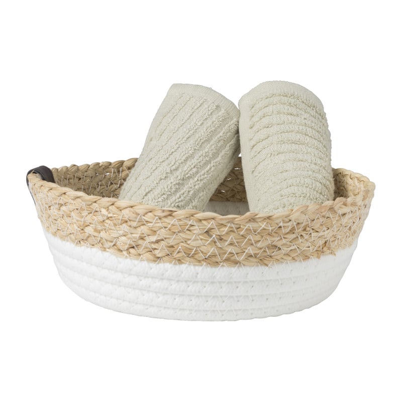 Rond mandje - &Oslash;22x7 cm - naturel/wit