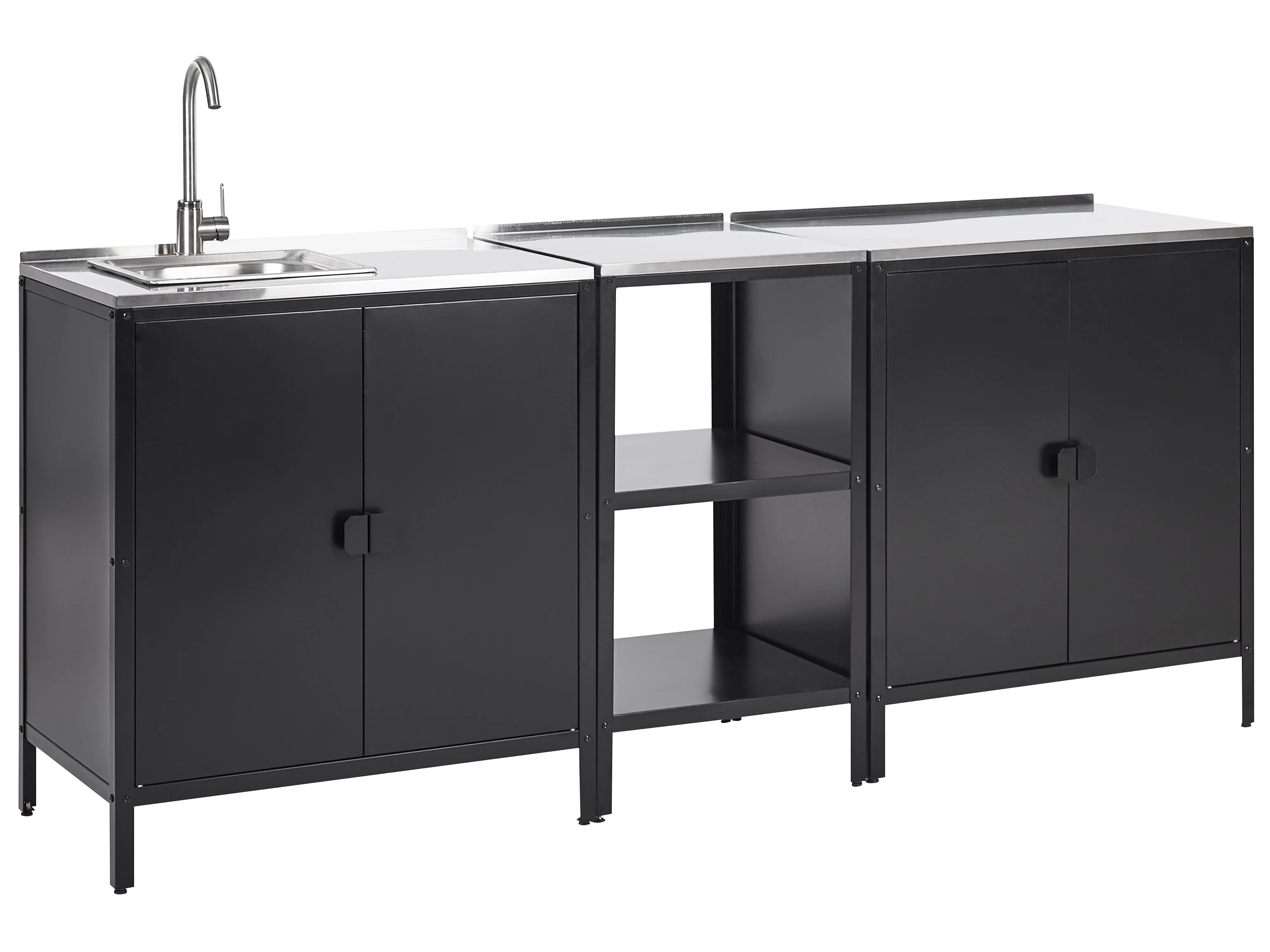 3 Piece Outdoor Kitchen Set with Sink VILAMA Metal Black