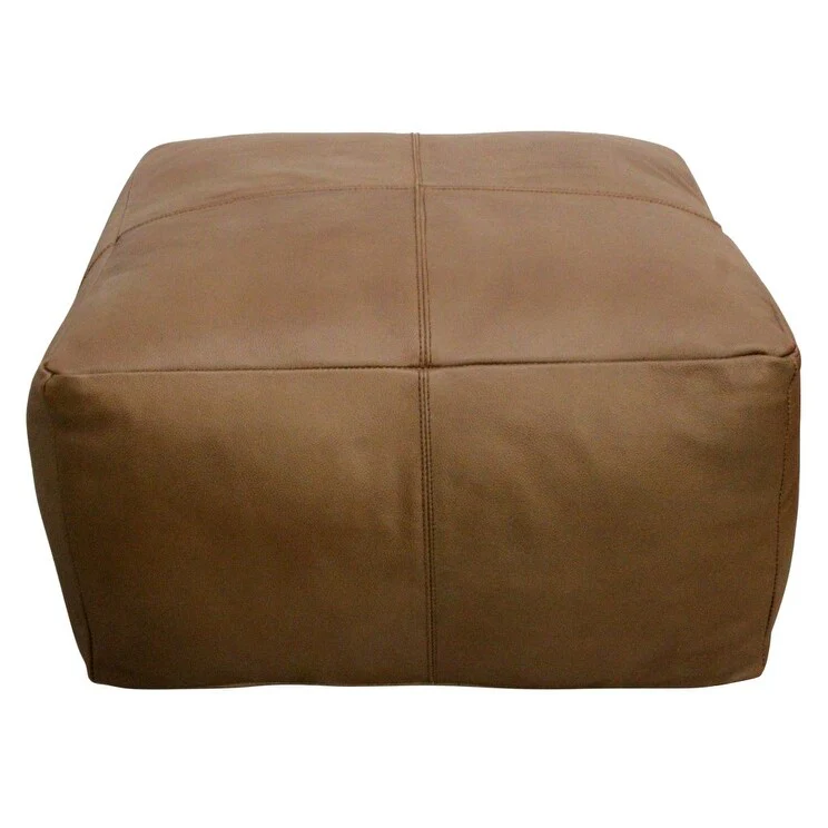 HomeRoots 22 Brown Genuine Leather Pouf Ottoman