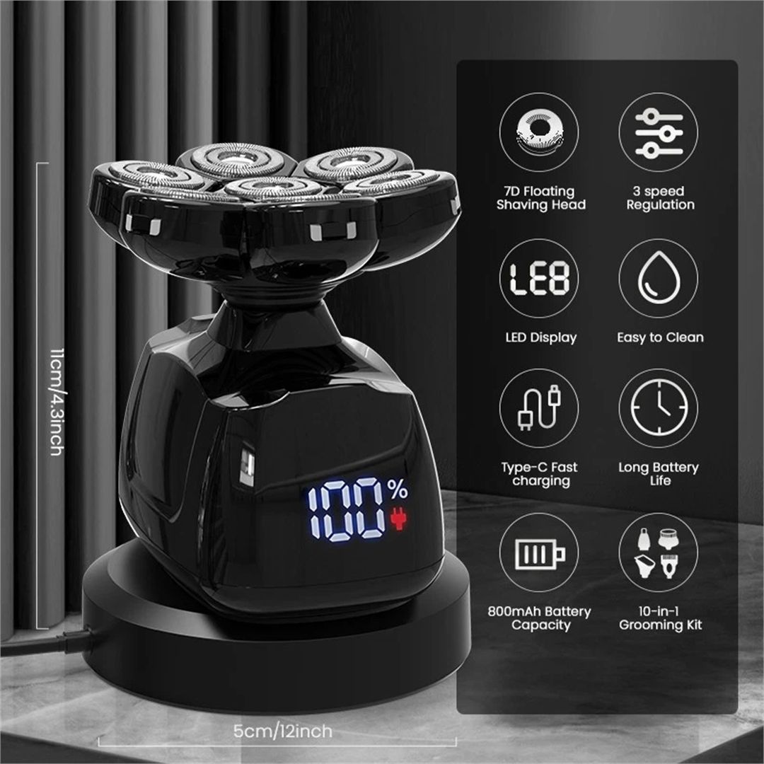 Nordara 6 In 1 7D Floating Electric Head Shaver Wet Dry Bald Men Grooming Kit