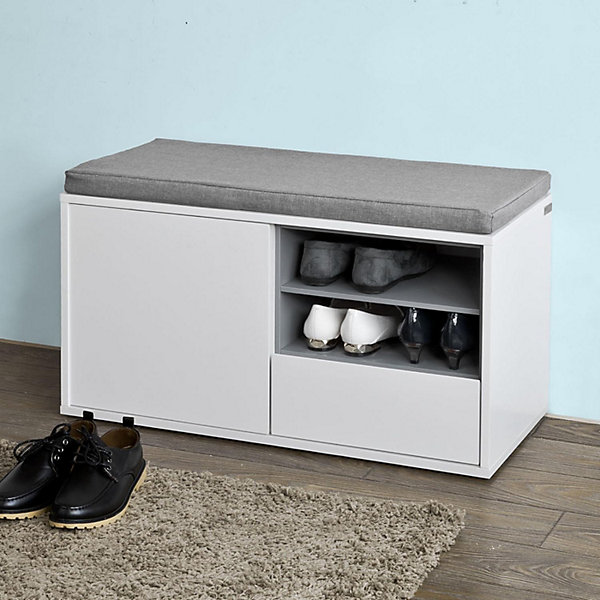 Banc de Rangement à Chaussures avec Tiroir et Porte, FSR37-W, SoBuy