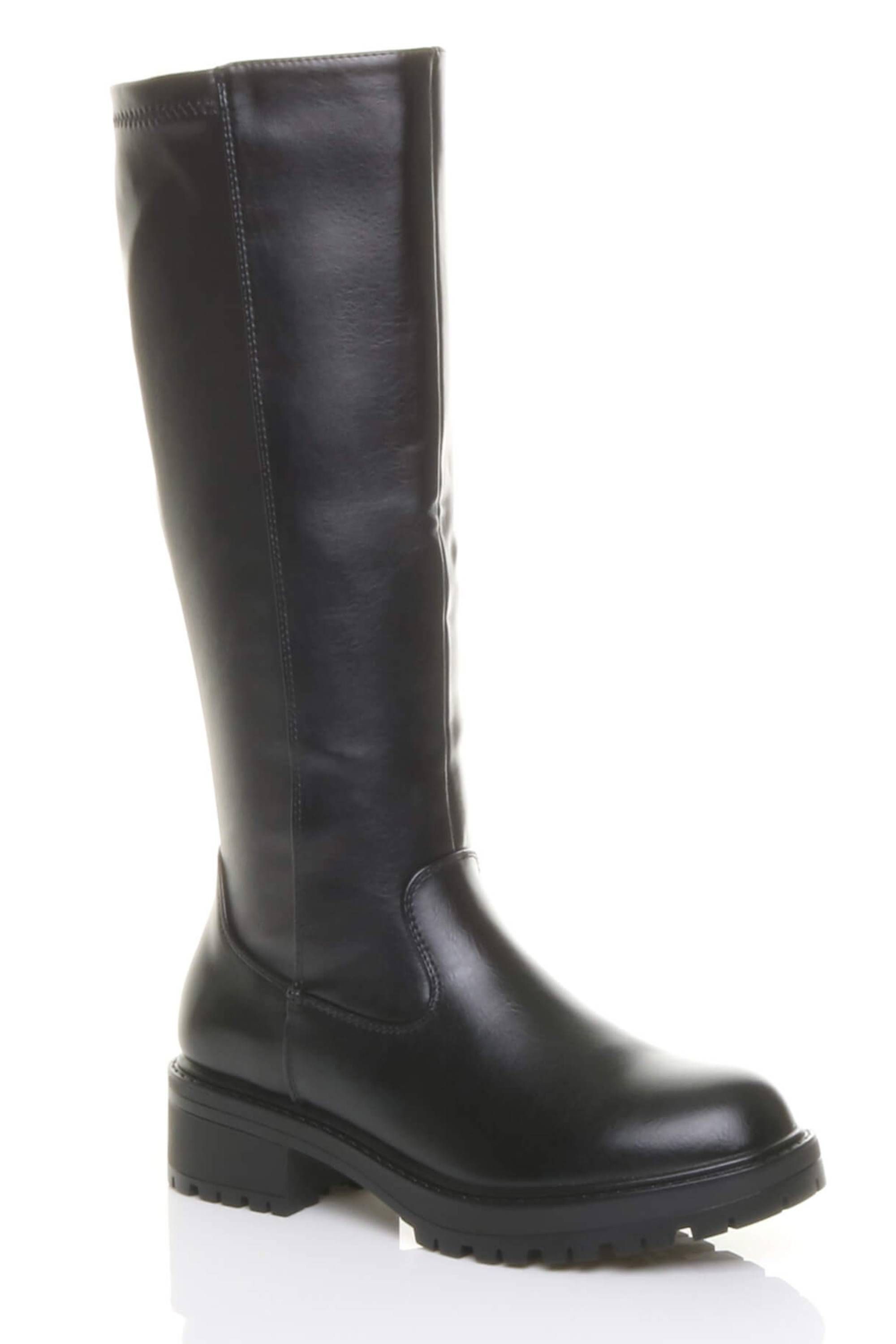 AJVANI Chunky Sole Zip Stretchy Elastic Riding Calf Boots
