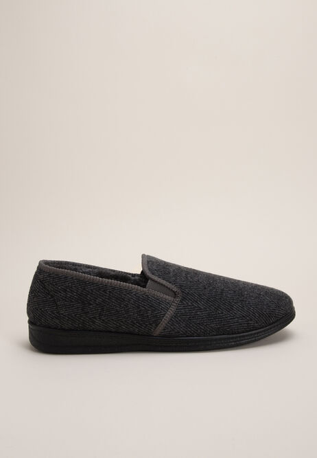 Mens Grey Herringbone Closed Back Slippers