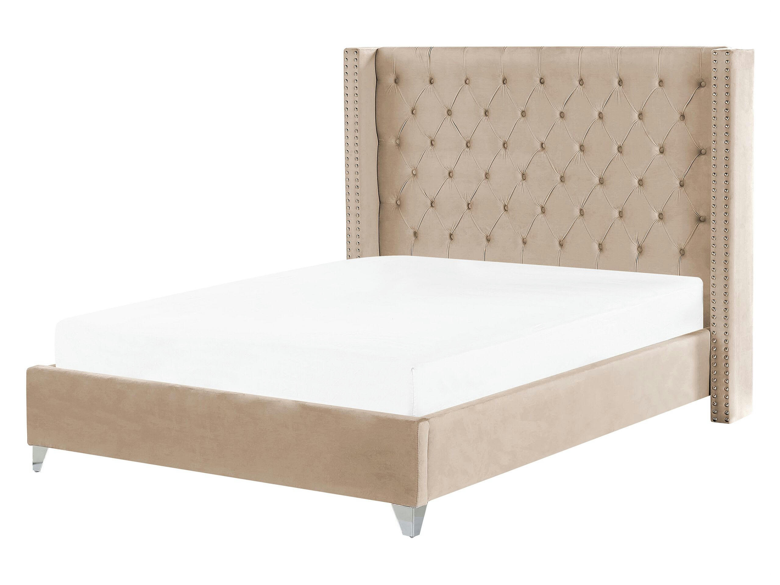 LUBBON - Lit double en tissu beige 160x200