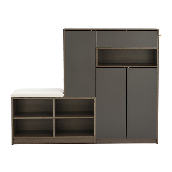 Meuble à Chaussures - Multifonction avec Assise Rembourrée et étagères Réglables - Meuble d'entrée Pratique - Gris - 140x35x100 cm