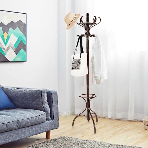 NNECW Practical Birch Coat Stand with 360 Rotating Top Tier for Jacket Red-Brown