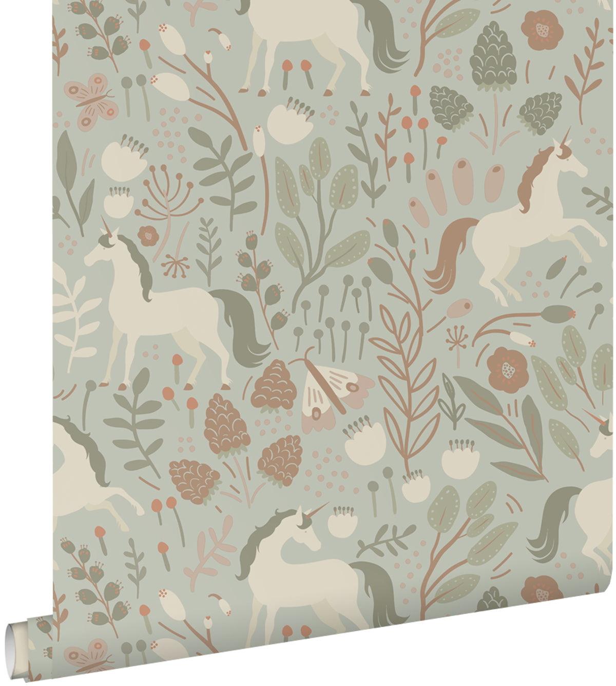 ESTAhome behang unicorns licht vergrijsd groen - 53 cm x 10.05 m - 139877