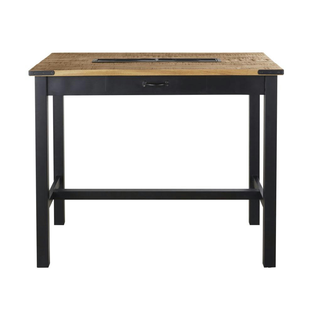 Alfred BUSINESS - Table à manger haute professionnelle en manguier et métal L125