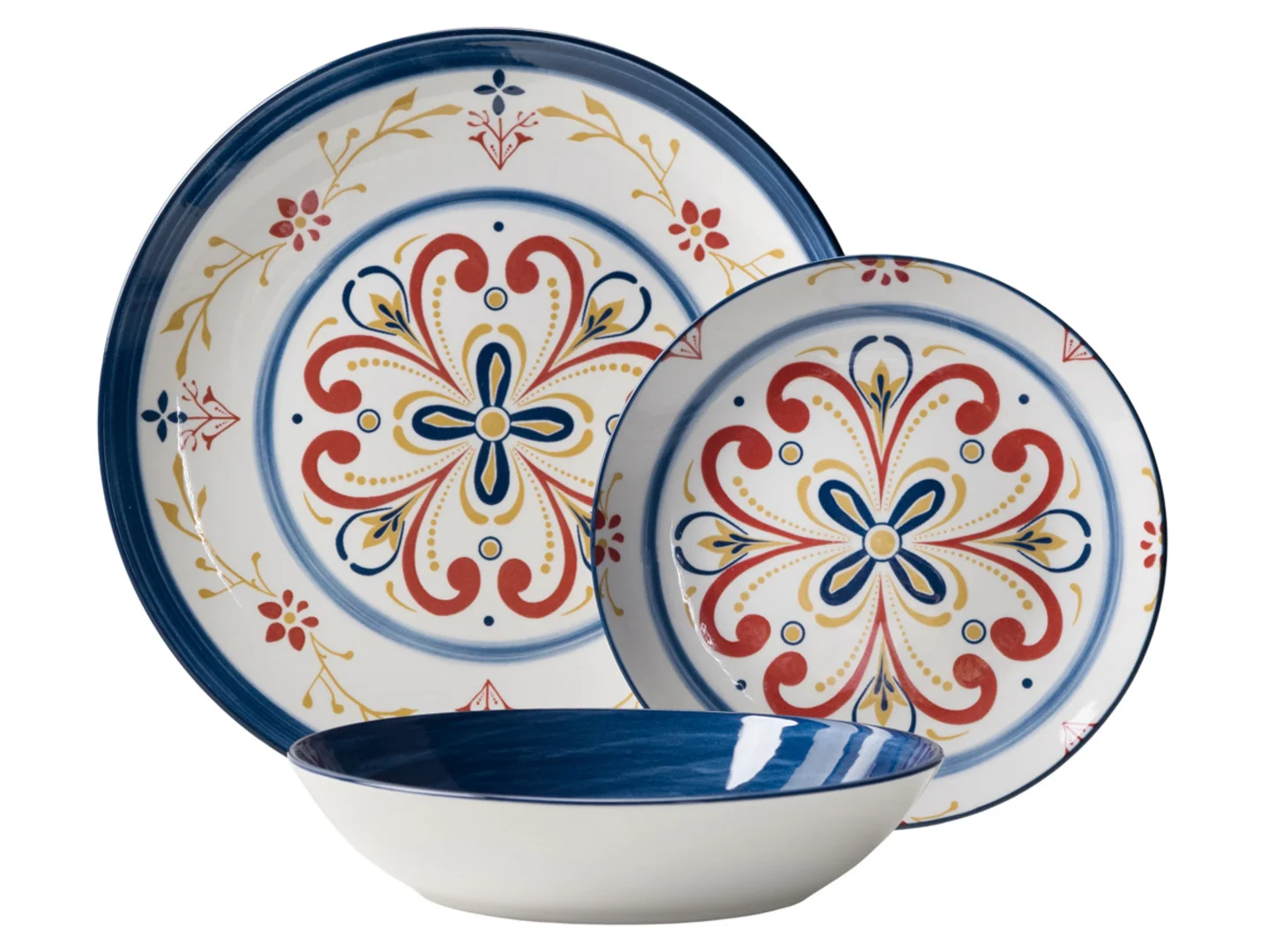 Komplet obiadowy porcelanowy Flores 18 el. wielokolorowy