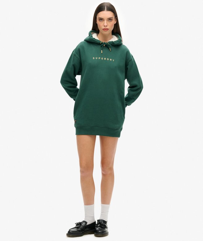 Luxe Metallic Logo Hoodie Dress