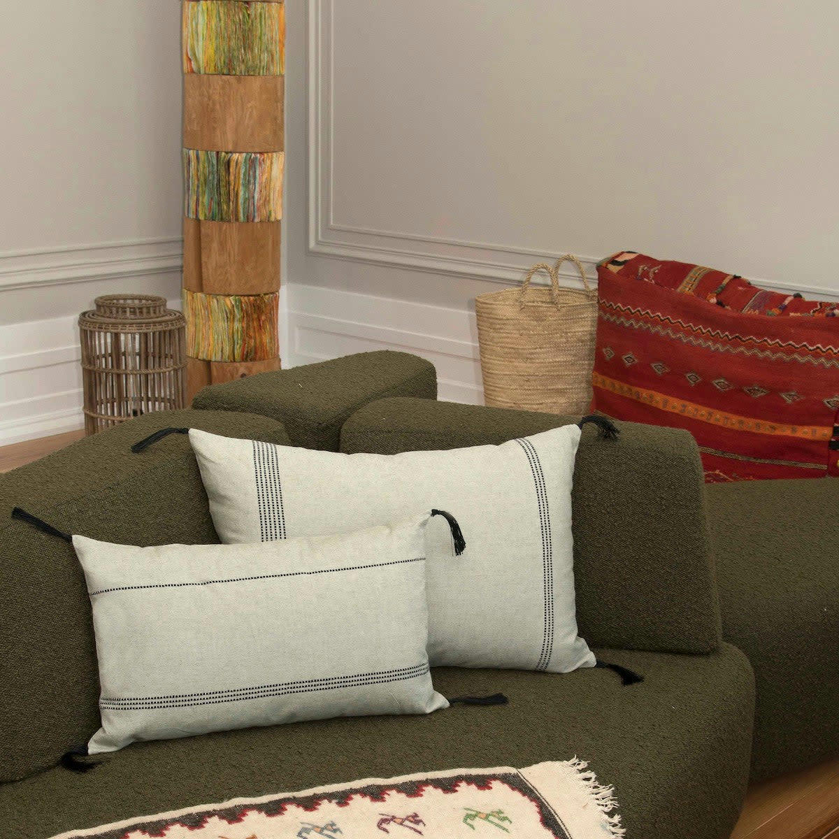 HANA - Housse de coussin coton  60x40 olive