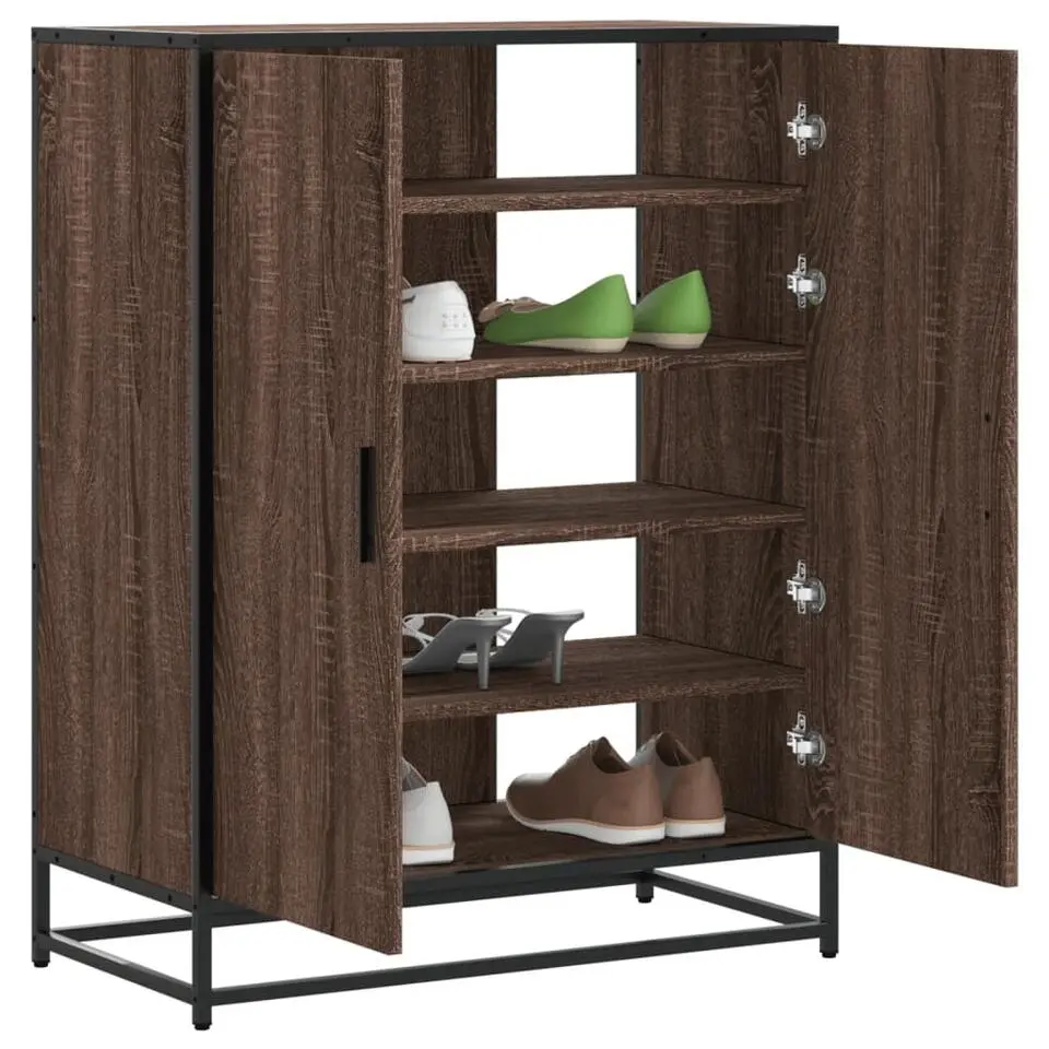 vidaXL - Schoenenkast met metalen poten 10 paar - Bruin eiken - 75x38x97,5 cm