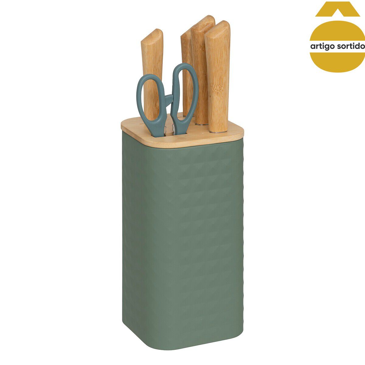 Conjunto de facas com suporte e tesoura