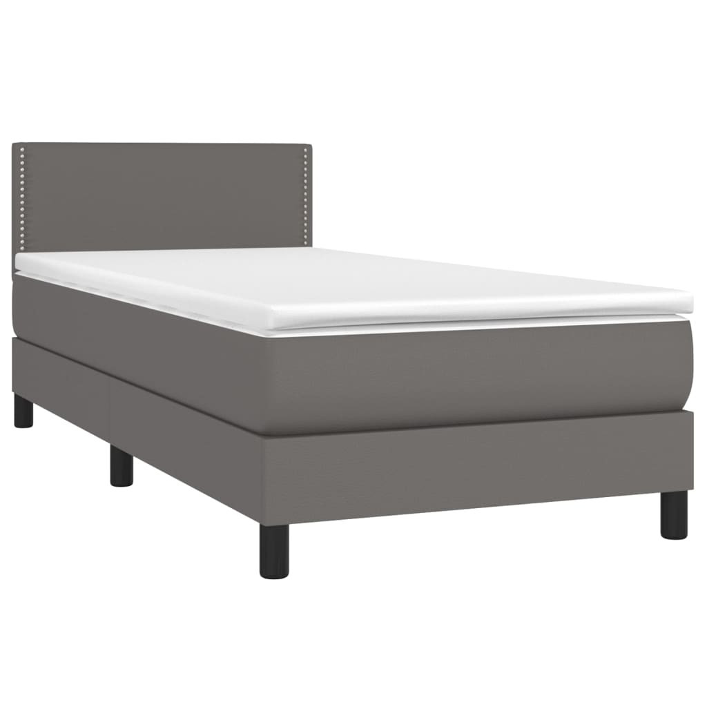 Łóżko kontynentalne z materacem LED szara ekoskóra 80x200 cm