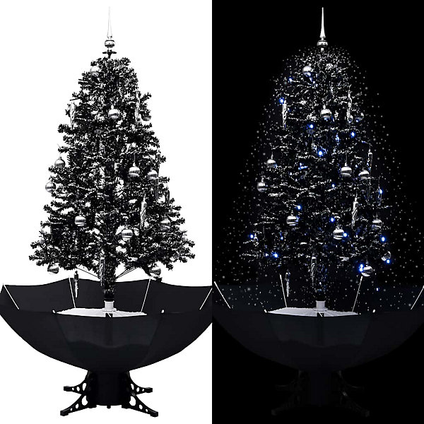Arbre de Noël neigeux avec base de parapluie Noir 170 cm PVC vidaXL