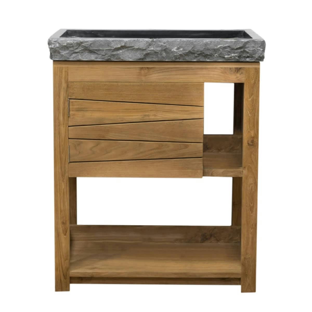 - Meuble sous vasque en teck et vasque marbre noir L67cm