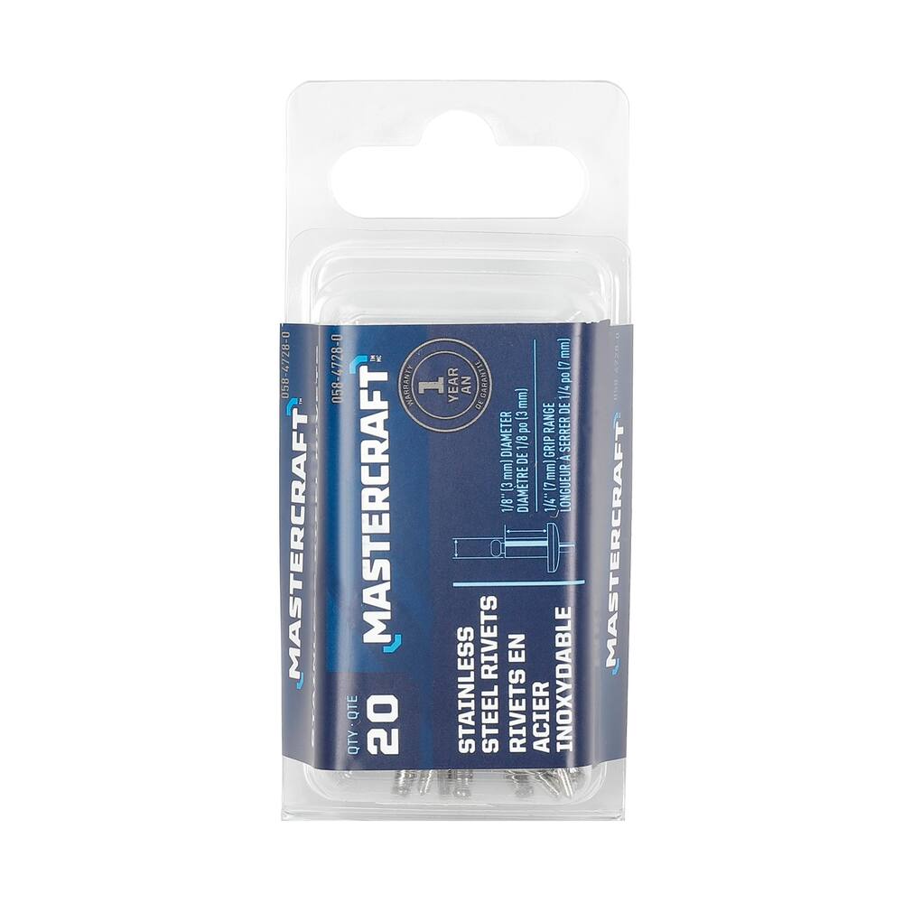 Mastercraft 1/8-in x 1/4-in Medium Stainless Steel Rivets, 20-pk