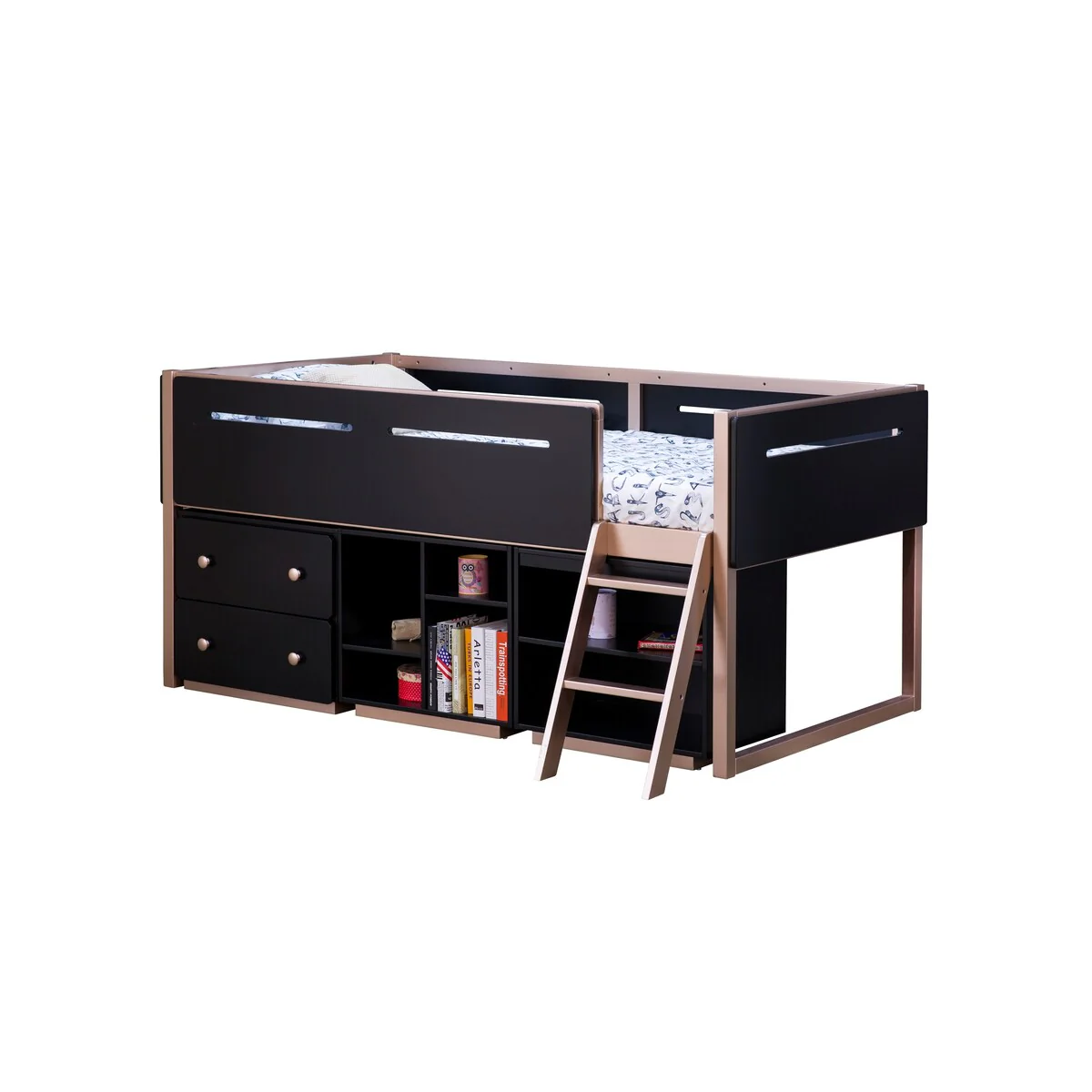 ACME Prescott Cabinet (2 Drawers) in Black & Rose-Gold