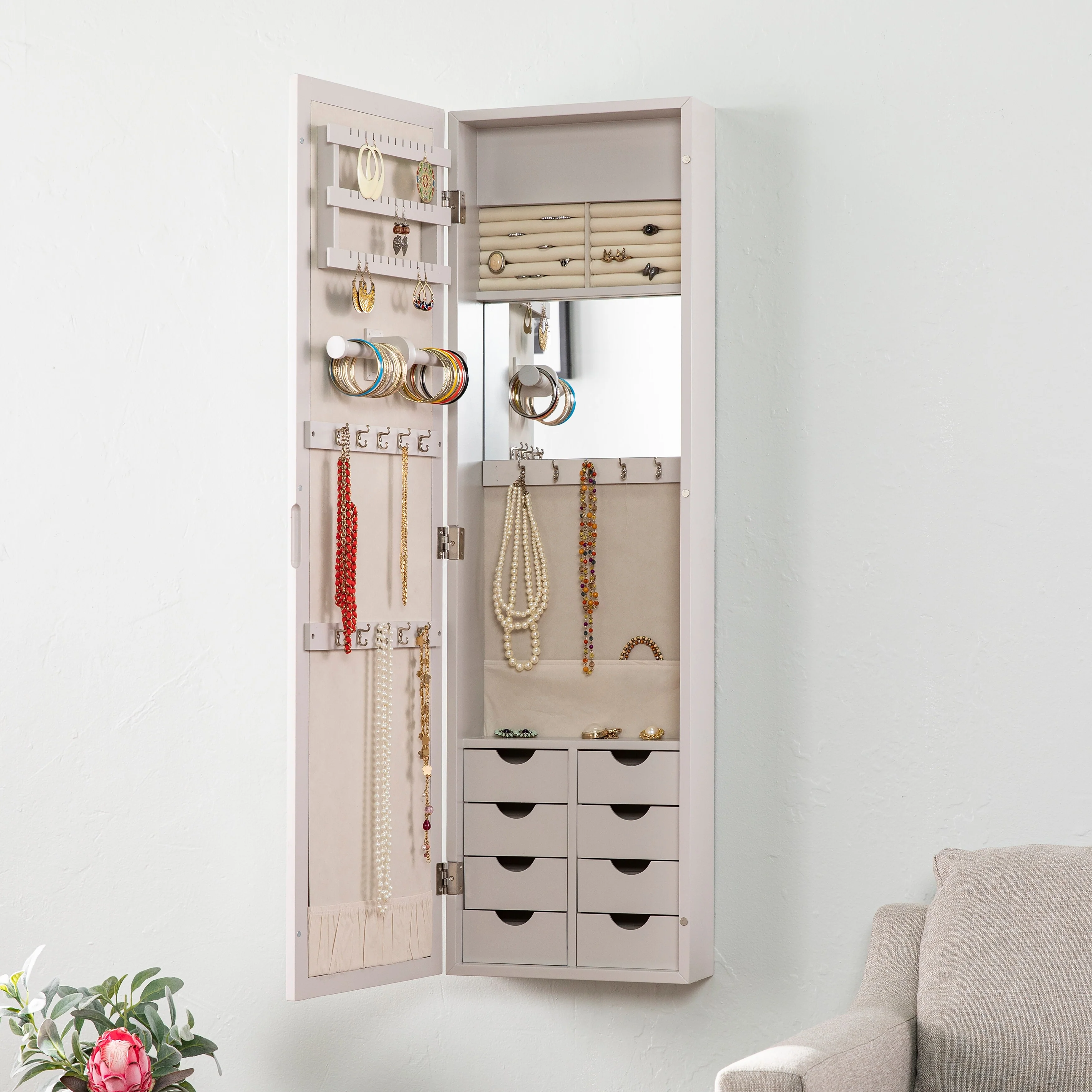 SEI Furniture Ravenna Transitional Gray Wood Jewelry Armoire