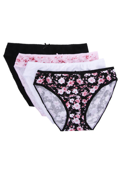 Womens 4pk Black Floral High Cut Briefs