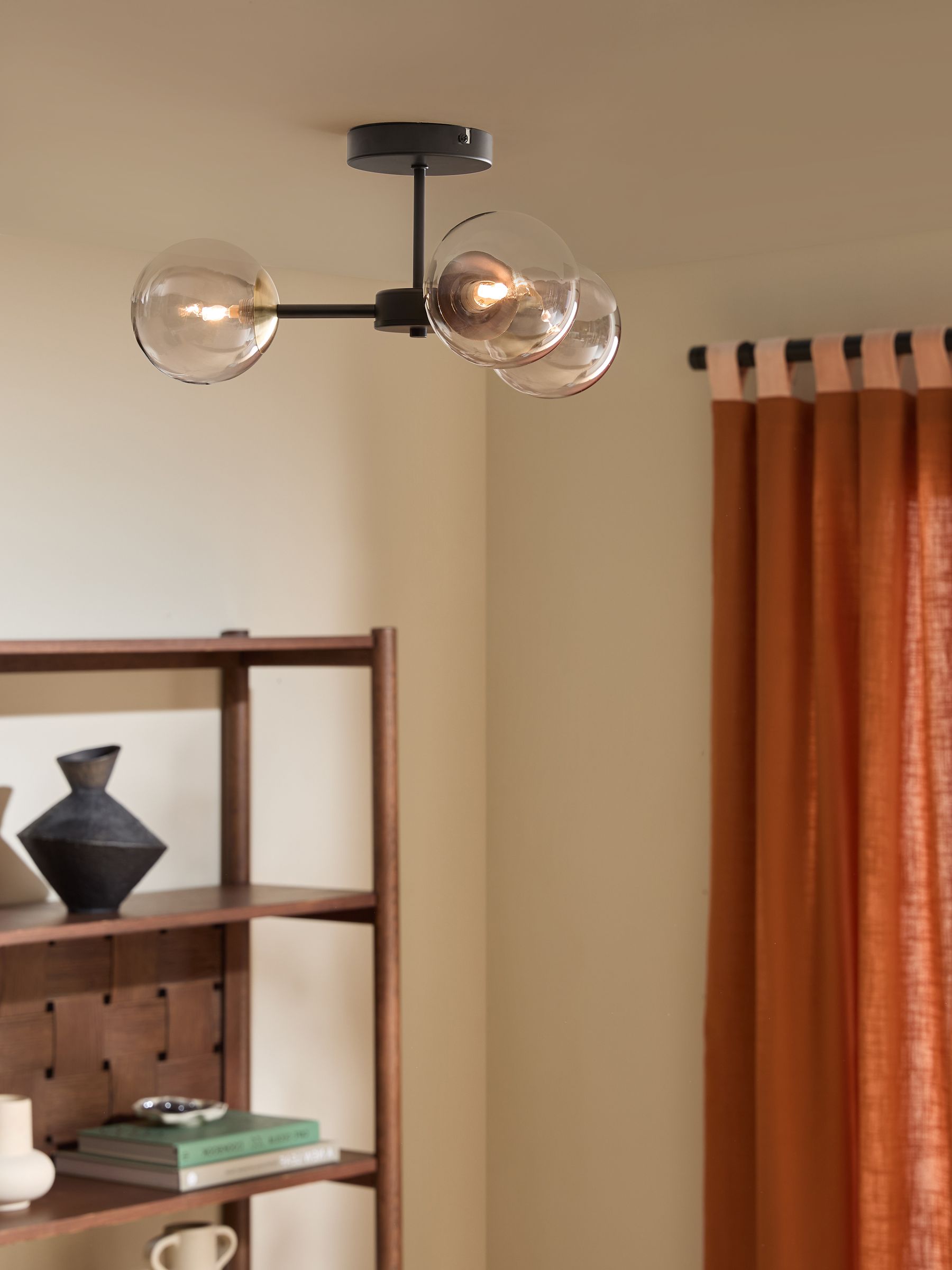 Globe 3 Light Flush Ceiling in Black Antique Brass