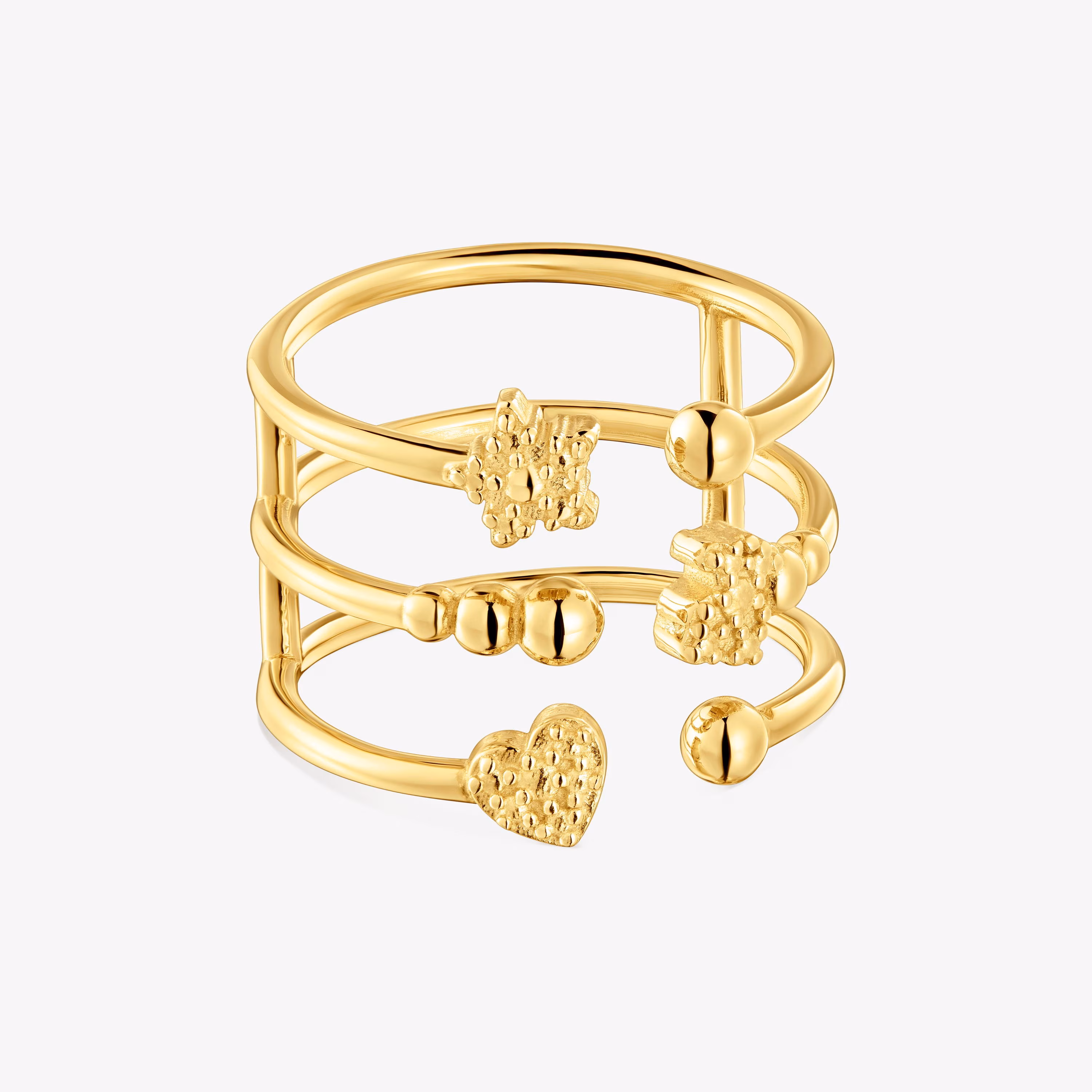 Anillo abierto grande con baño de oro de 18 kt sobre plata con motivos TOUS Grain
