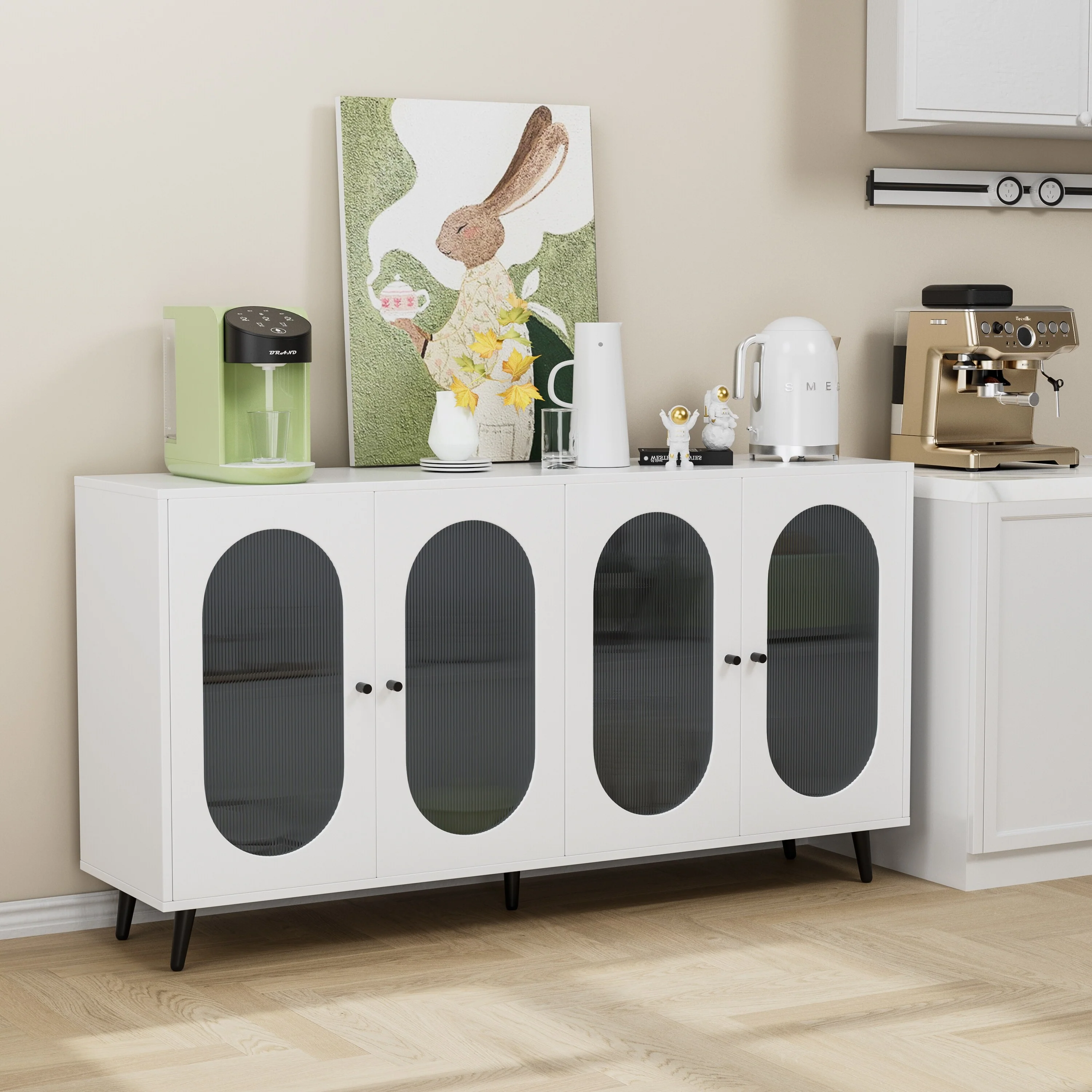 Modern Storage Cabinet with Acrylic Doors and Adjustable Shelves for Living Room