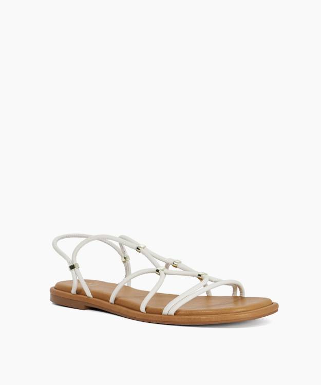 Leola White - Flat Leather Strappy Sandals