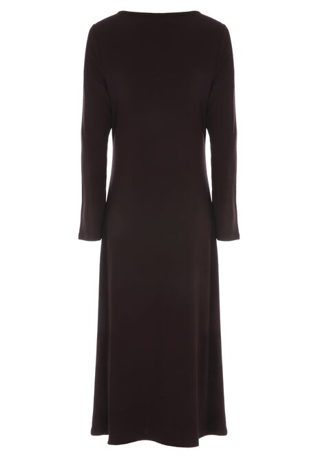 Womens Chocolate Brown Ribbed Midi Dress