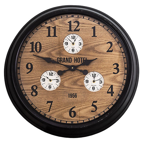 Horloge ronde noir et bois 60x9cm
