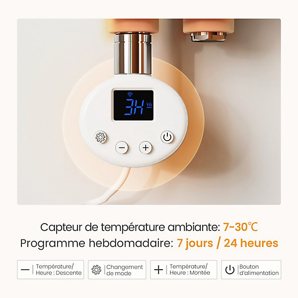 EMKE Radiateur Sèche-Serviettes électrique 1320x500 mm, Blanc 800W, WiFi, Modes Intelligents, Détection Fenêtre